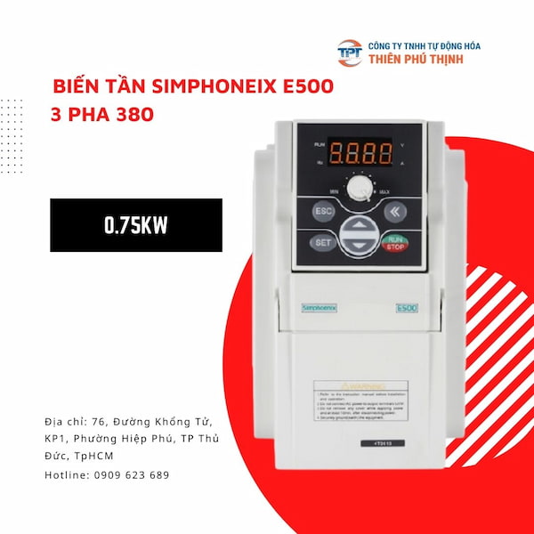 Biến tần Simphoenix E500 0.75 kW 3 Pha 380V